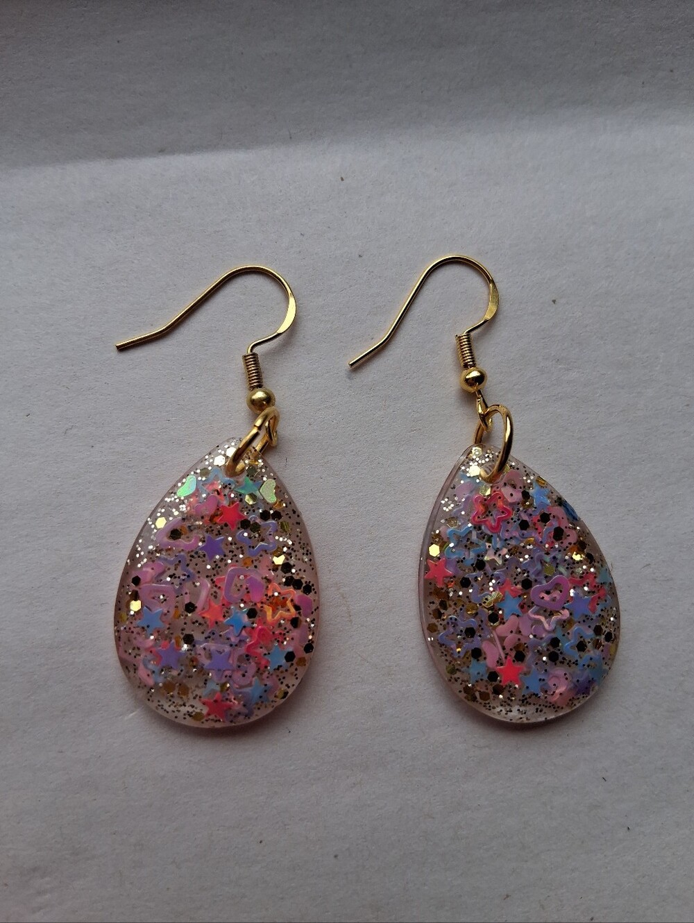 Hand Crafted Pink Glitter Teardrop Earrings with Gold Hooks